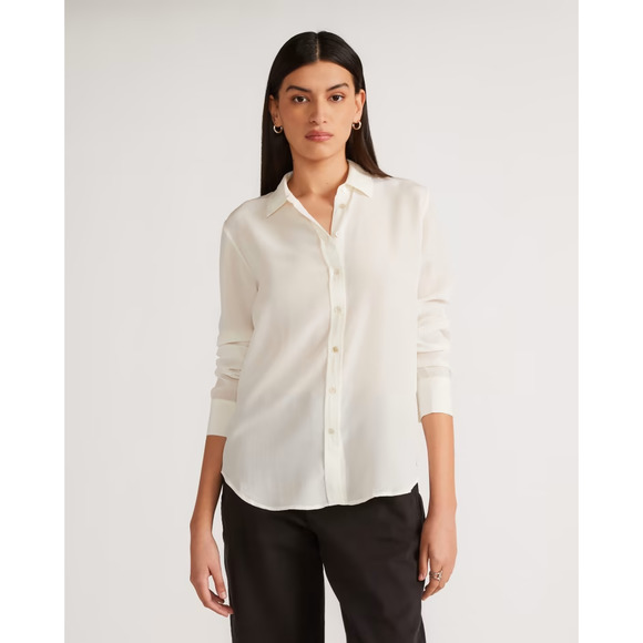 Everlane Tops - NWT Everlane Off-White The Clean Silk Relaxed Button Down Shirt Women's Size 8